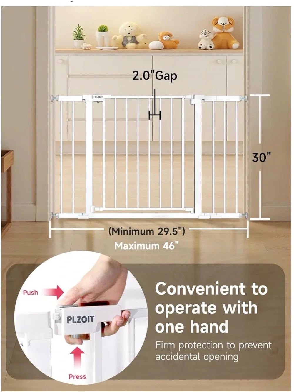 PLZOIT Extra Wide Baby Gate for Stairs, 30'' Tall 29.5-4